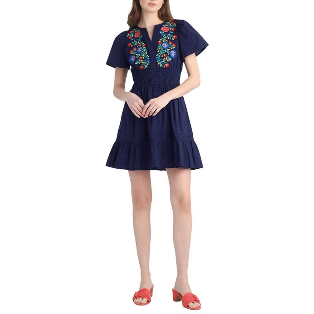 Draper James Navy Embroidered Midi Dress with Multicolor Floral Accents